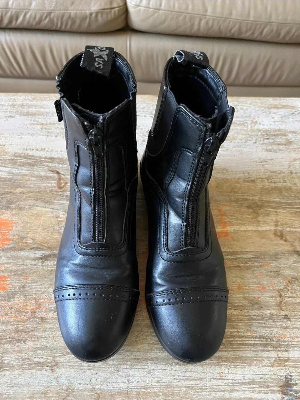 Saxon Kids Black Leather Zip-Top Riding Boots